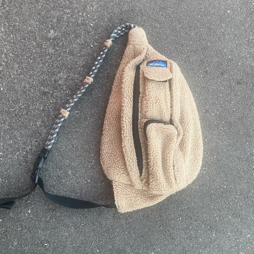 KAVU Rope Tan Sherpa Fleece Sling Bag